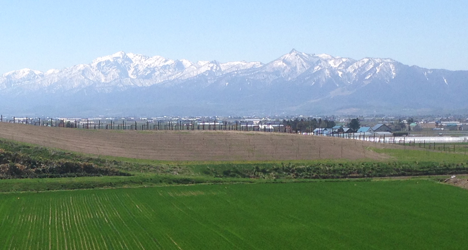 北海道の山並みと農地の風景